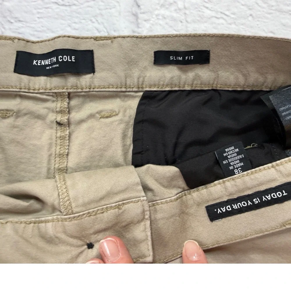 Kenneth Cole New York Chino Shorts Mens 38 Khaki Excellent Slim Fit Stretch